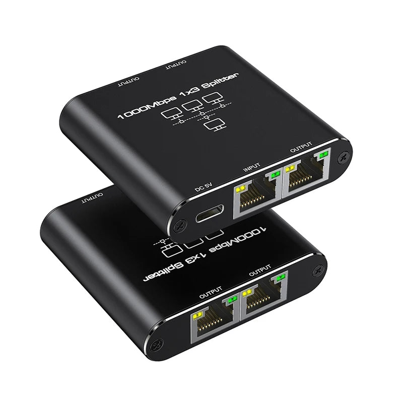 OULLX RJ45 Gigabit Ethernet Switch Hub 1 In 2/3 Out LAN