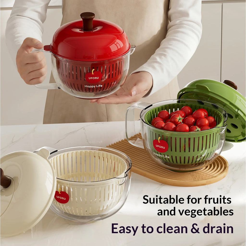Manual Salad Spinner & Vegetable Drain Basket – Hand Crank