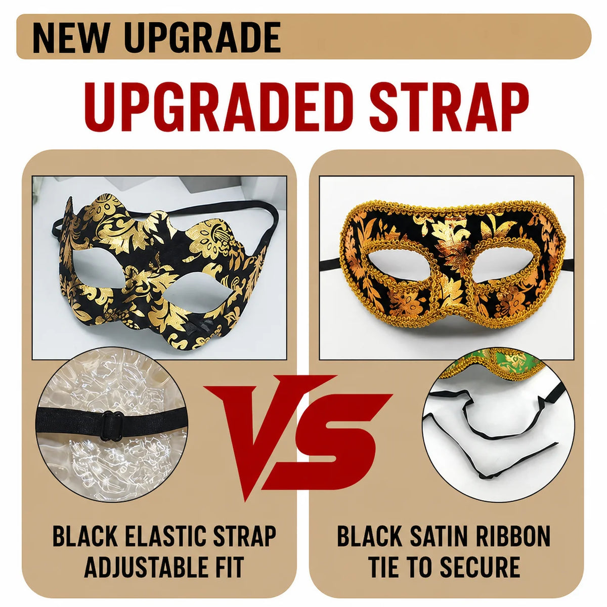 Flocked Gold Foil Half Face Jazz Masquerade Mask – Adults