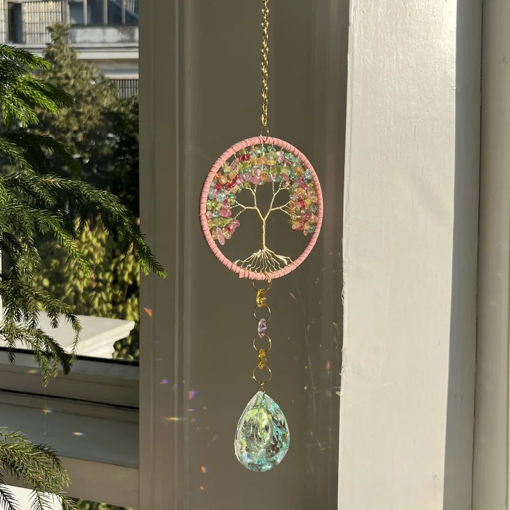 Tree of Life Crystal Suncatcher | Rainbow Prism Window Decor