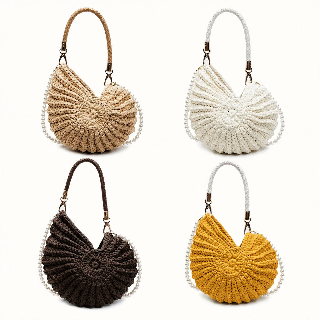 Handmade Woven Shell Bag – Boho Straw Beach Crossbody Purse