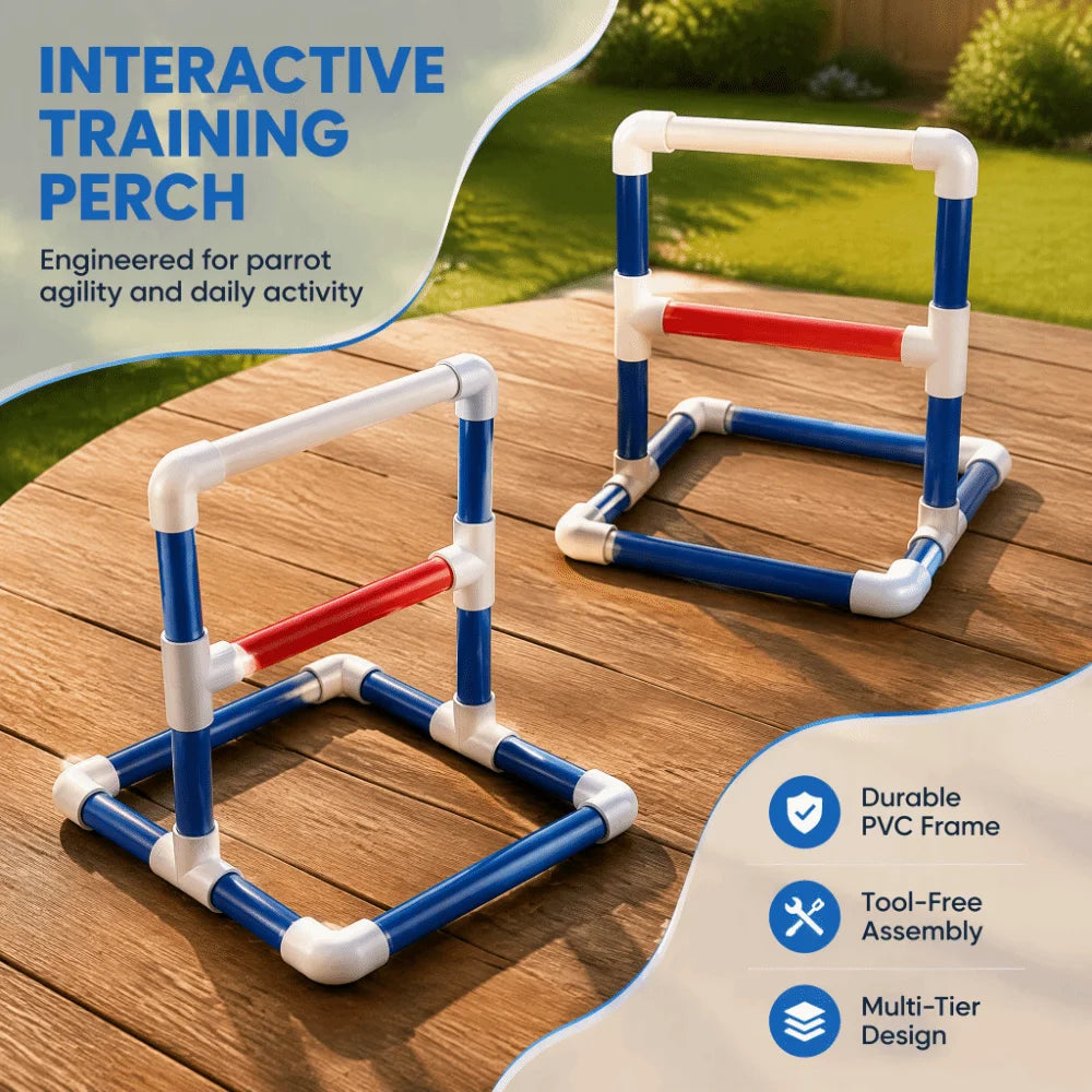 Tabletop PVC Bird Play Center – Parrot Gym Perch & Toy Tray