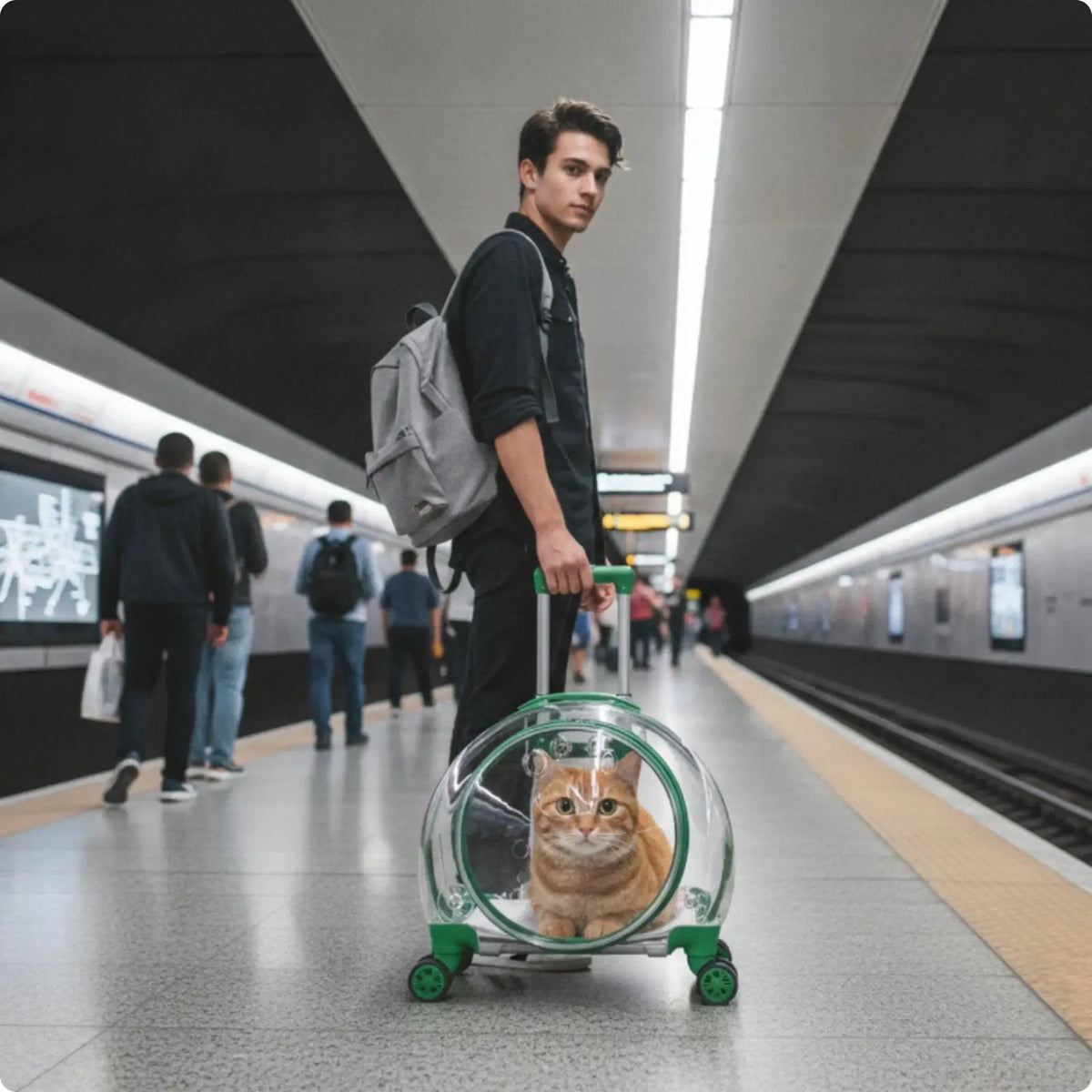 Wheeled Transparent Hard-Sided Pet Carrier Suitcase for Cats & Dogs