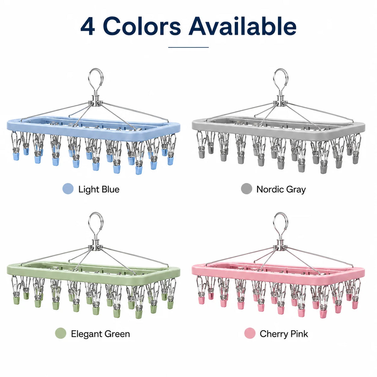 Stainless Steel Multi-Clip Sock Hanger – Windproof Laundry