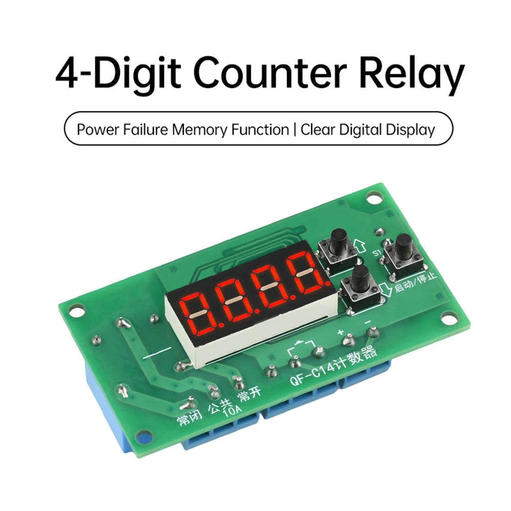 DC 12V/24V 4-Digit LED Counter Controller Module with Relay