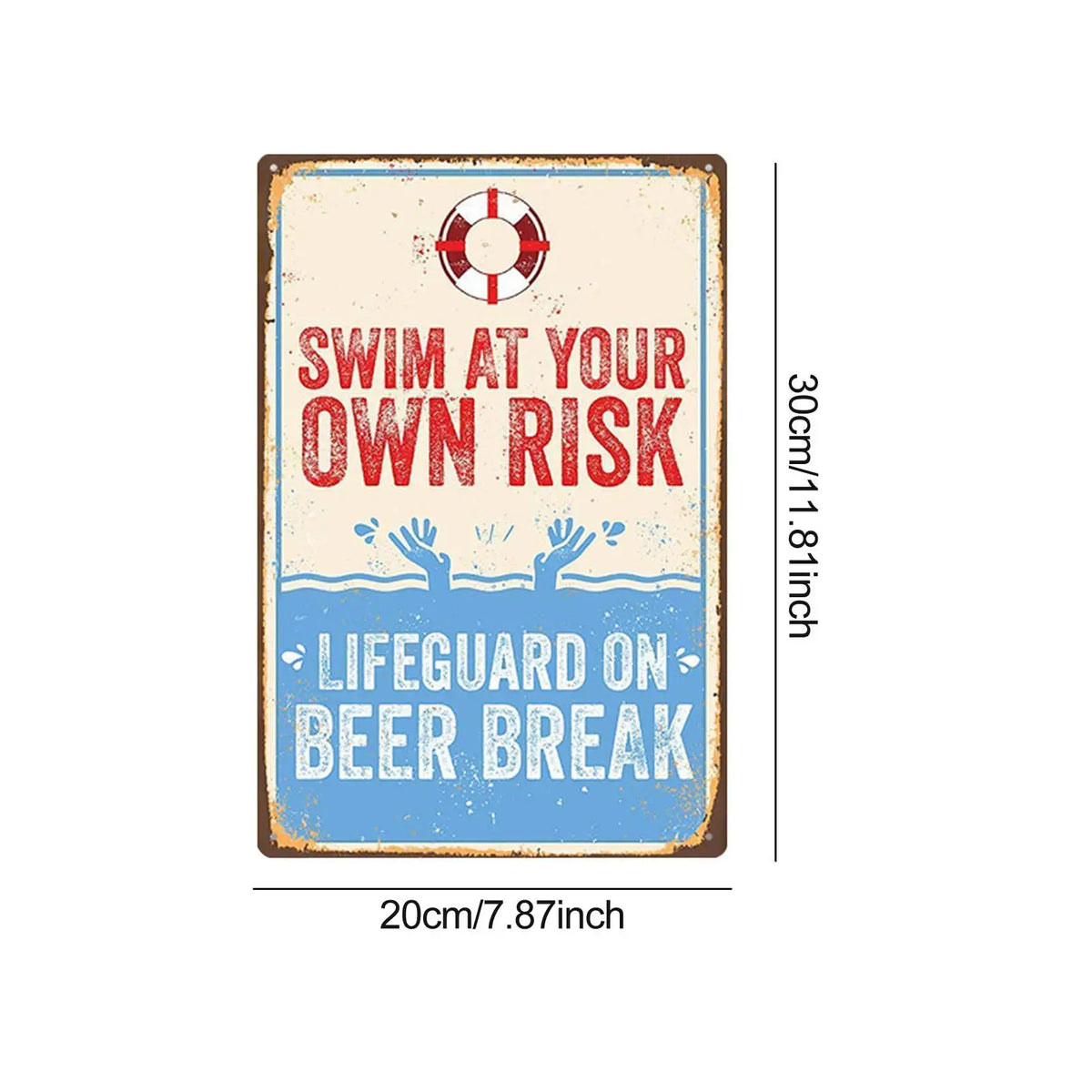 Vintage Metal Pool Sign – Swim at Your Own Risk Plaque 2-Pack