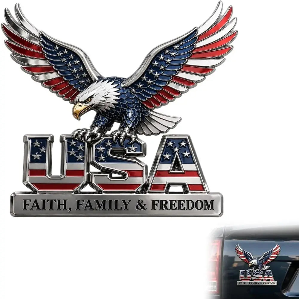 3D USA Eagle & Flag Zinc Alloy Car Emblem – Faith Family Freedom
