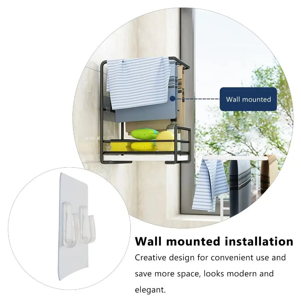 Wall-Mounted Kitchen Cloth & Sponge Rack | No-Drill Drainer