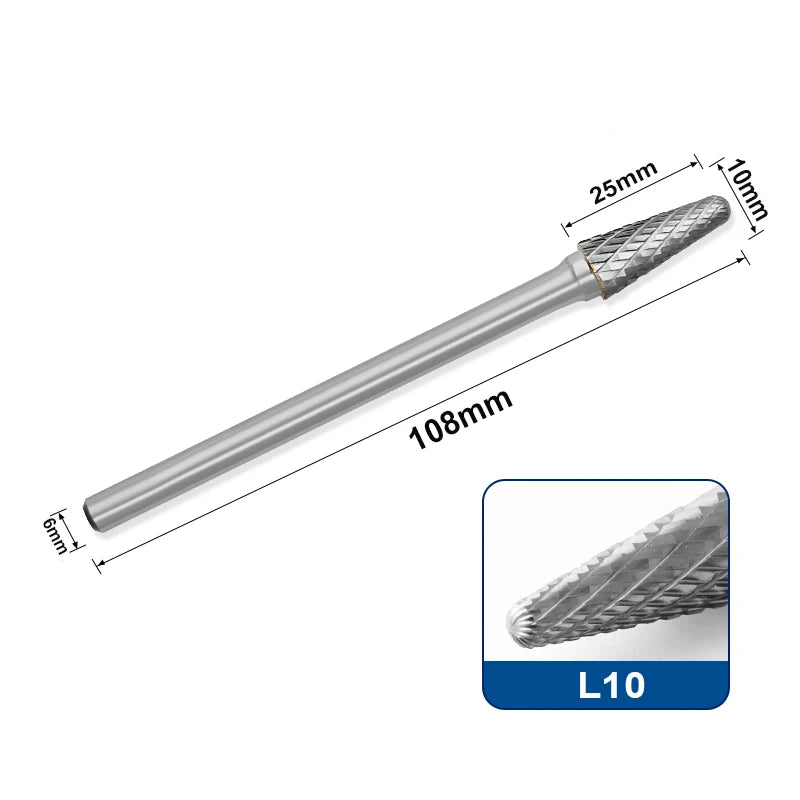 Tungsten Carbide Rotary Burr 6mm Shank 100mm Extended Milling Bit