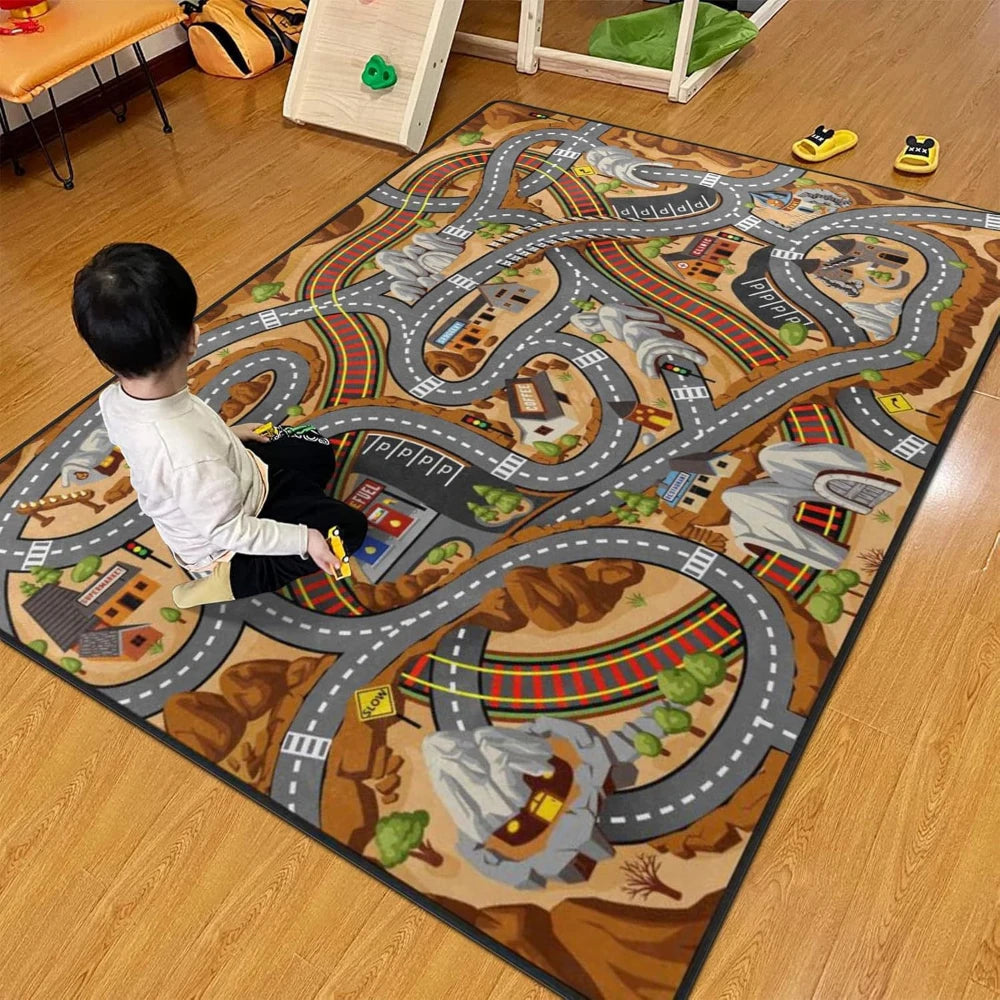 Kids Racing Track Play Mat Rug | Educational Car Carpet