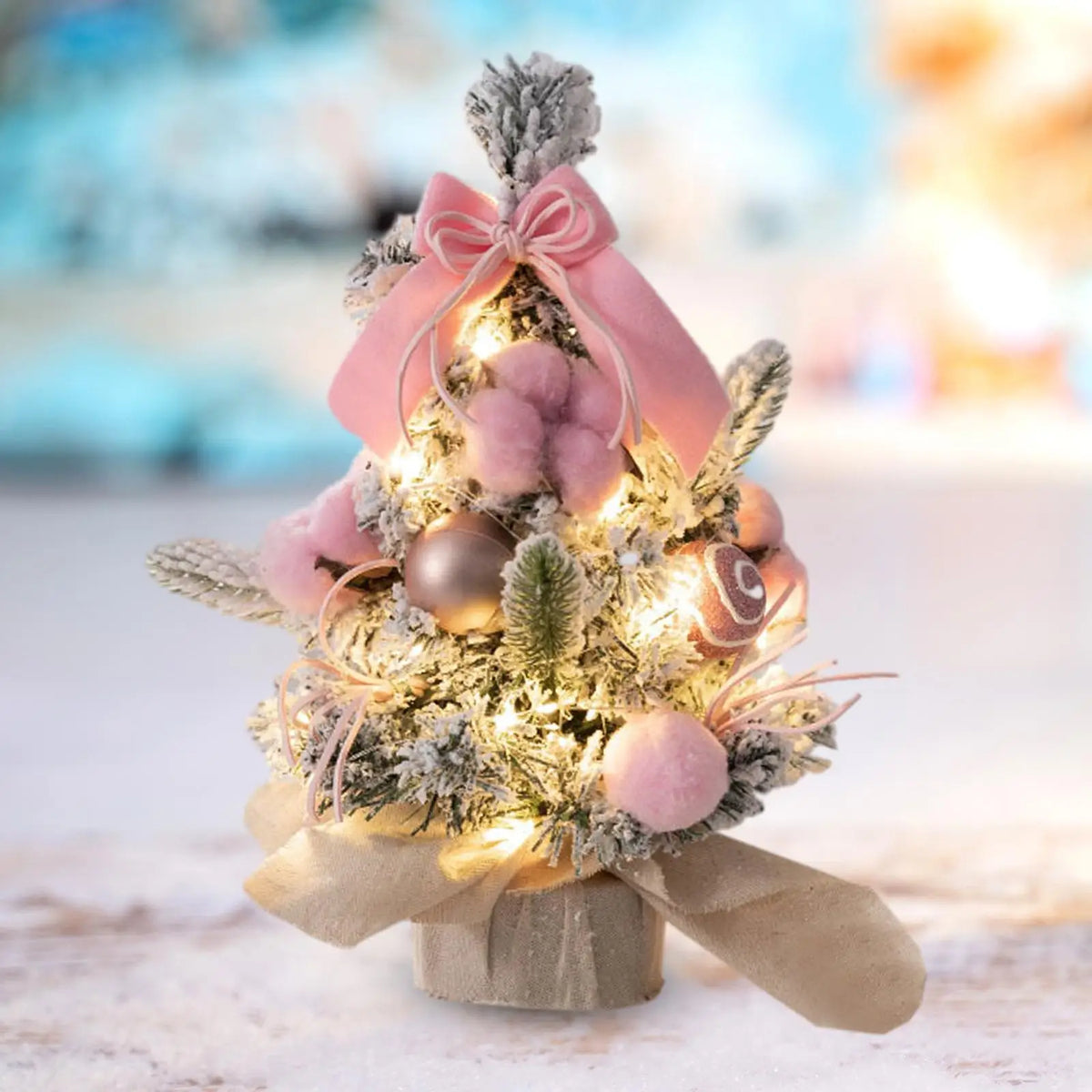 Mini Christmas Tree with Lights – Artificial PVC Desktop Decor