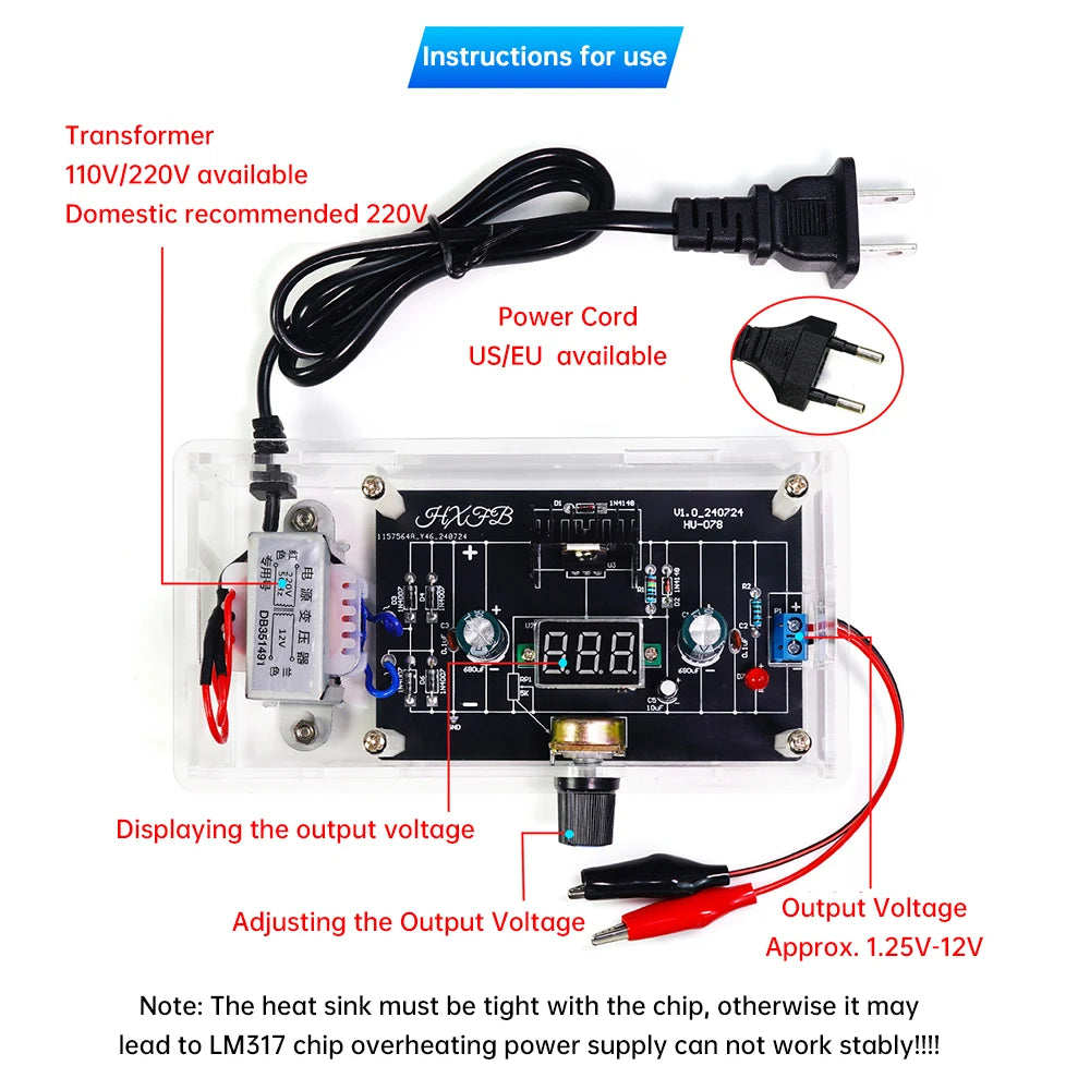 LM317 Adjustable DC Power Supply DIY Soldering Kit – 1.25–12V