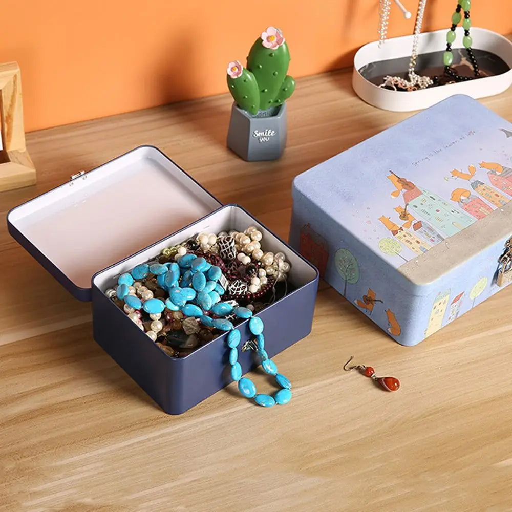 Vintage Tinplate Storage Box with Lock & Key | Jewelry Tin