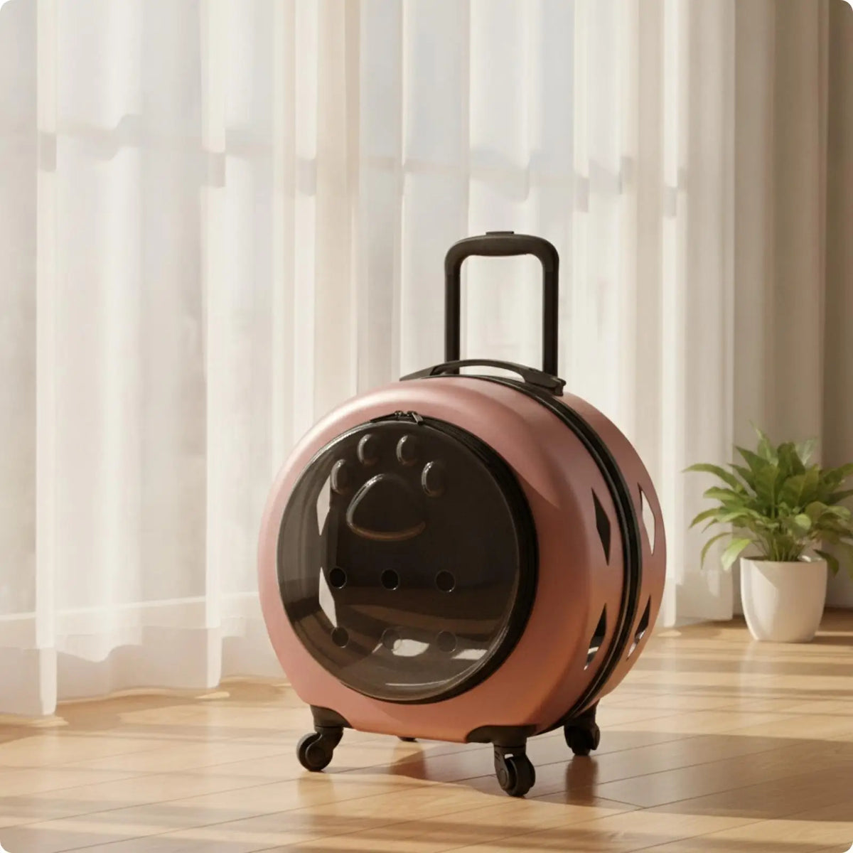 Wheeled Transparent Hard-Sided Pet Carrier Suitcase for Cats & Dogs