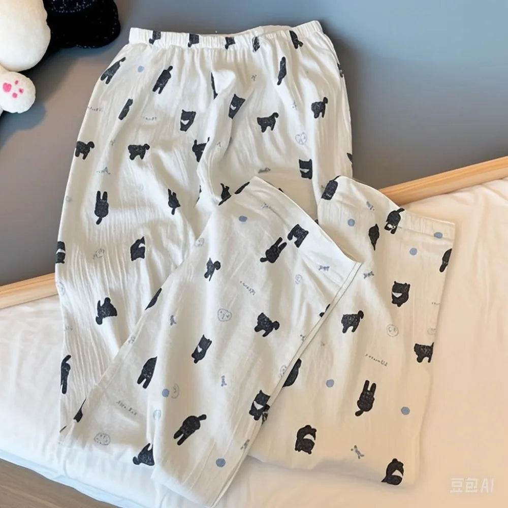 Women's Cartoon Print Wide Leg Pajama Pants | High Waist
