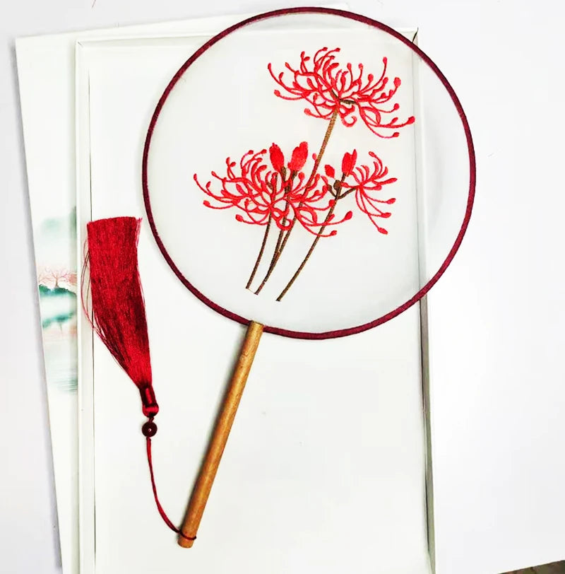 Chinese Silk Embroidered Round Fan – Hanfu Dance & Decor