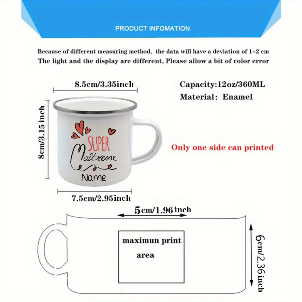 Personalized Merci Maîtresse Enamel Mug | Teacher Thank You Gift