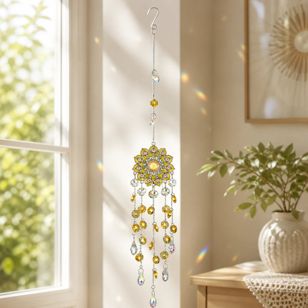 Crystal Sun Catcher Floral Rainbow Prism Pendant – 4 Colors