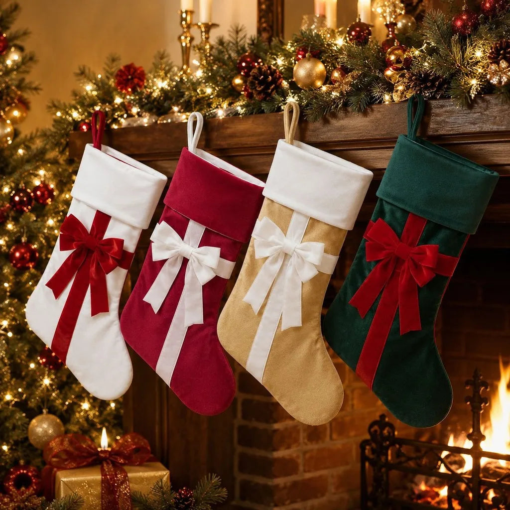 Velvet Christmas Stocking – Hanging Holiday Decoration & Gift Bag