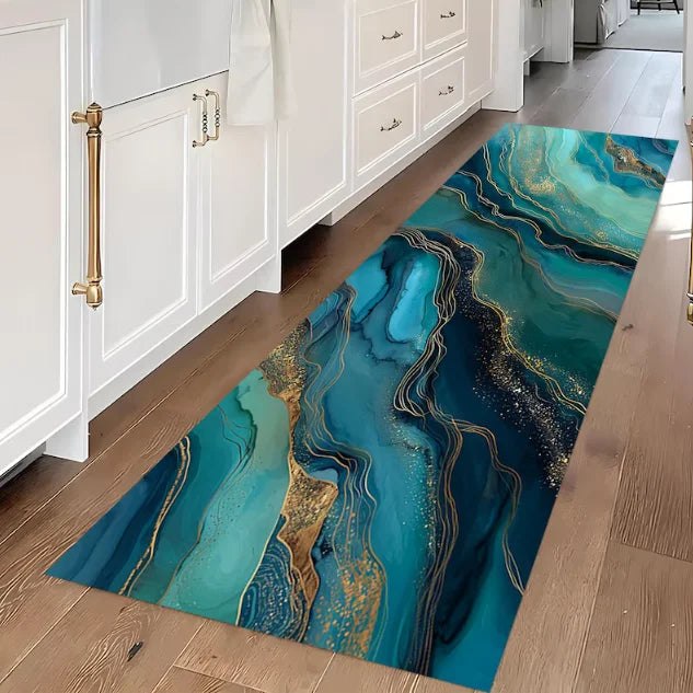 Gold Marble Hallway Runner Rug – Non-Slip Washable Carpet