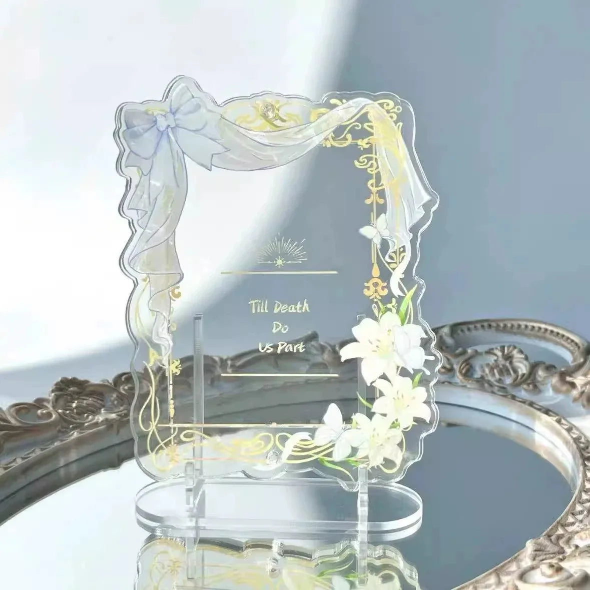 Wedding Bow Floral Acrylic Photo Frame – 3" Polaroid Stand