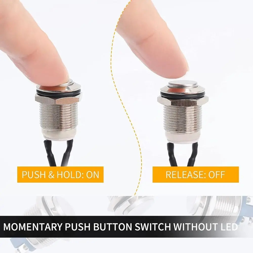 12mm Momentary Push Button Switch – IP65 Waterproof Pre-Wired