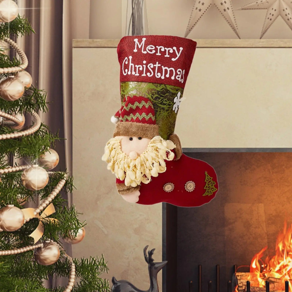 Christmas Stocking Hanging Ornament | Farmhouse Fireplace Decor
