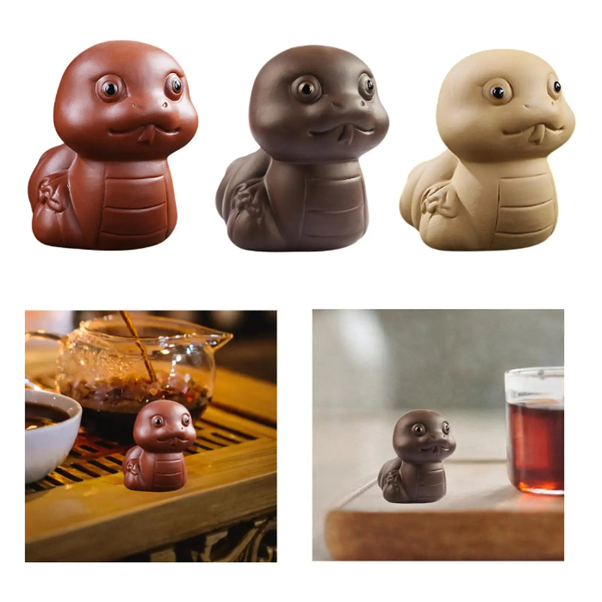 Ceramic Mini Snake Figurine – Tea Pet Desk Statue Decor