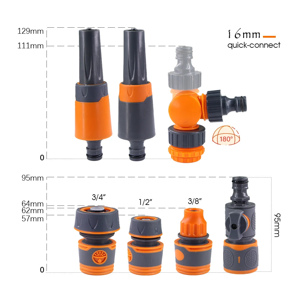 Quick Connect Garden Hose Nozzle Set 3/8" 1/2" 3/4"