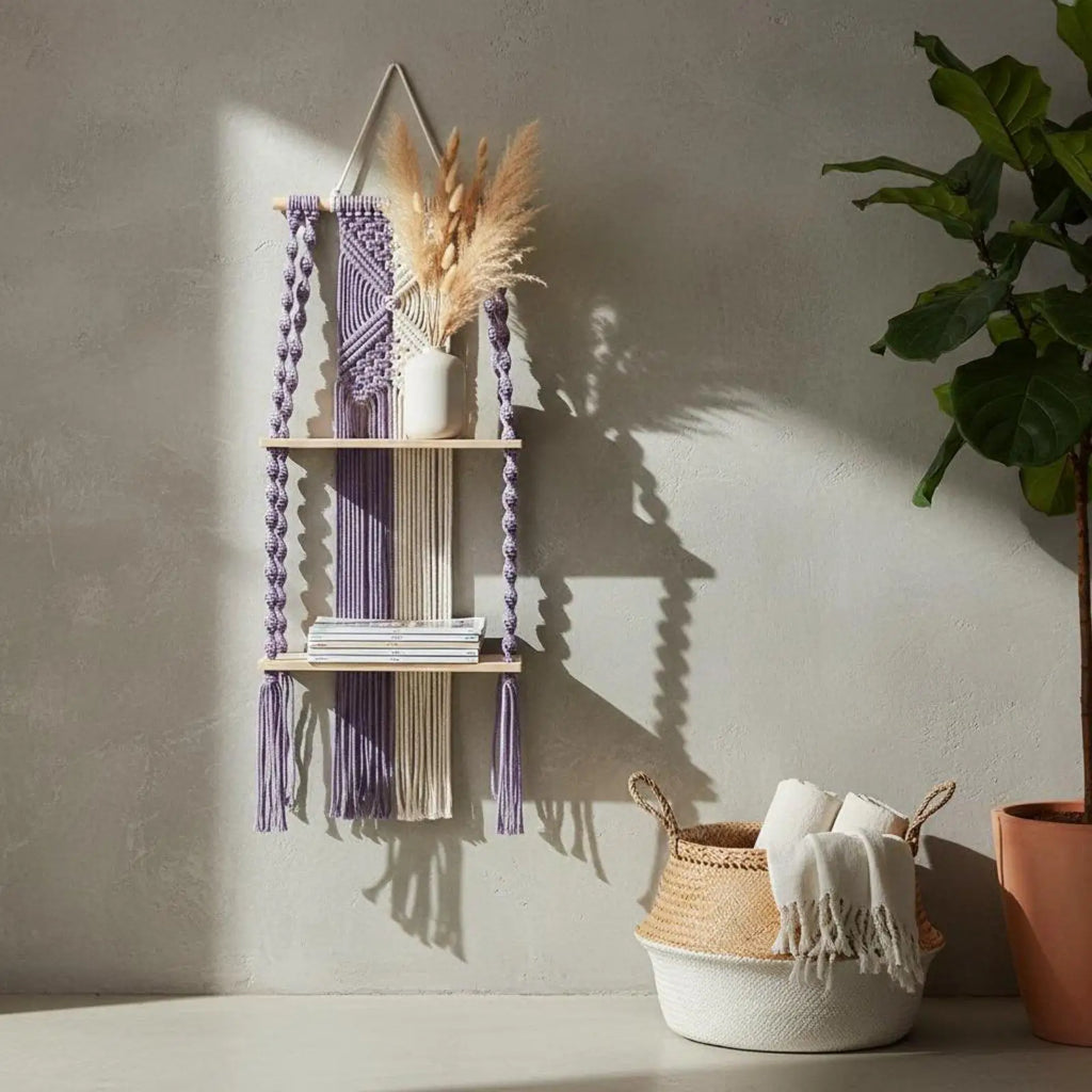 Macrame Wall Shelf – Boho Cotton Rope & Wood Shelves Décor