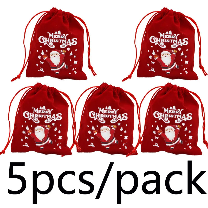 Christmas Velvet Drawstring Gift Bags 5-Pack | 10×12cm Pouches