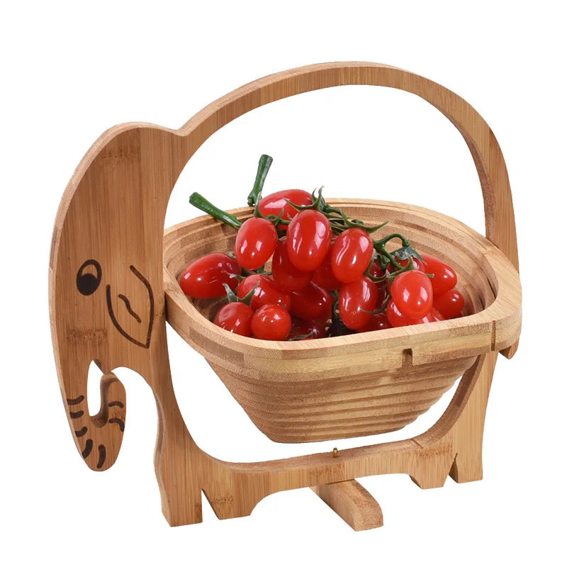 Foldable Bamboo Fruit Basket & Heat-Resistant Wooden Tray