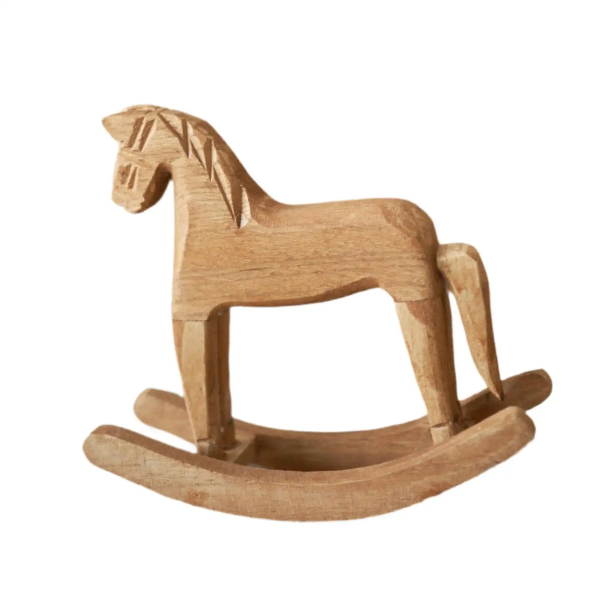 Wooden Rocking Horse Figurine | Tabletop Sculpture Décor