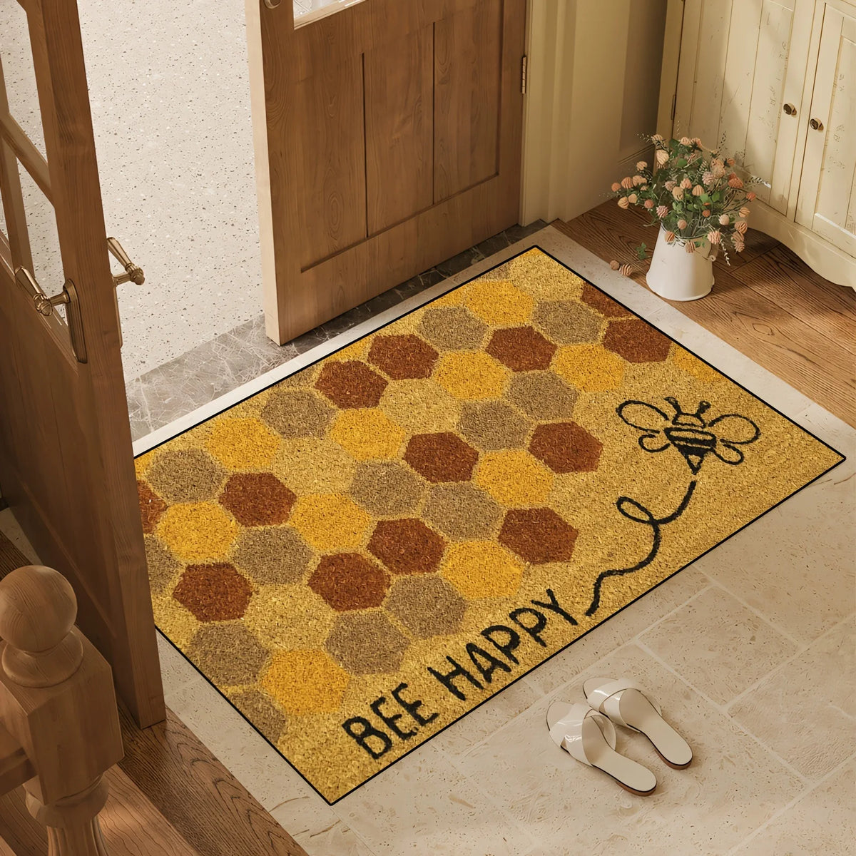 Vintage Floral Butterfly Welcome Doormat – Non-Slip Rug