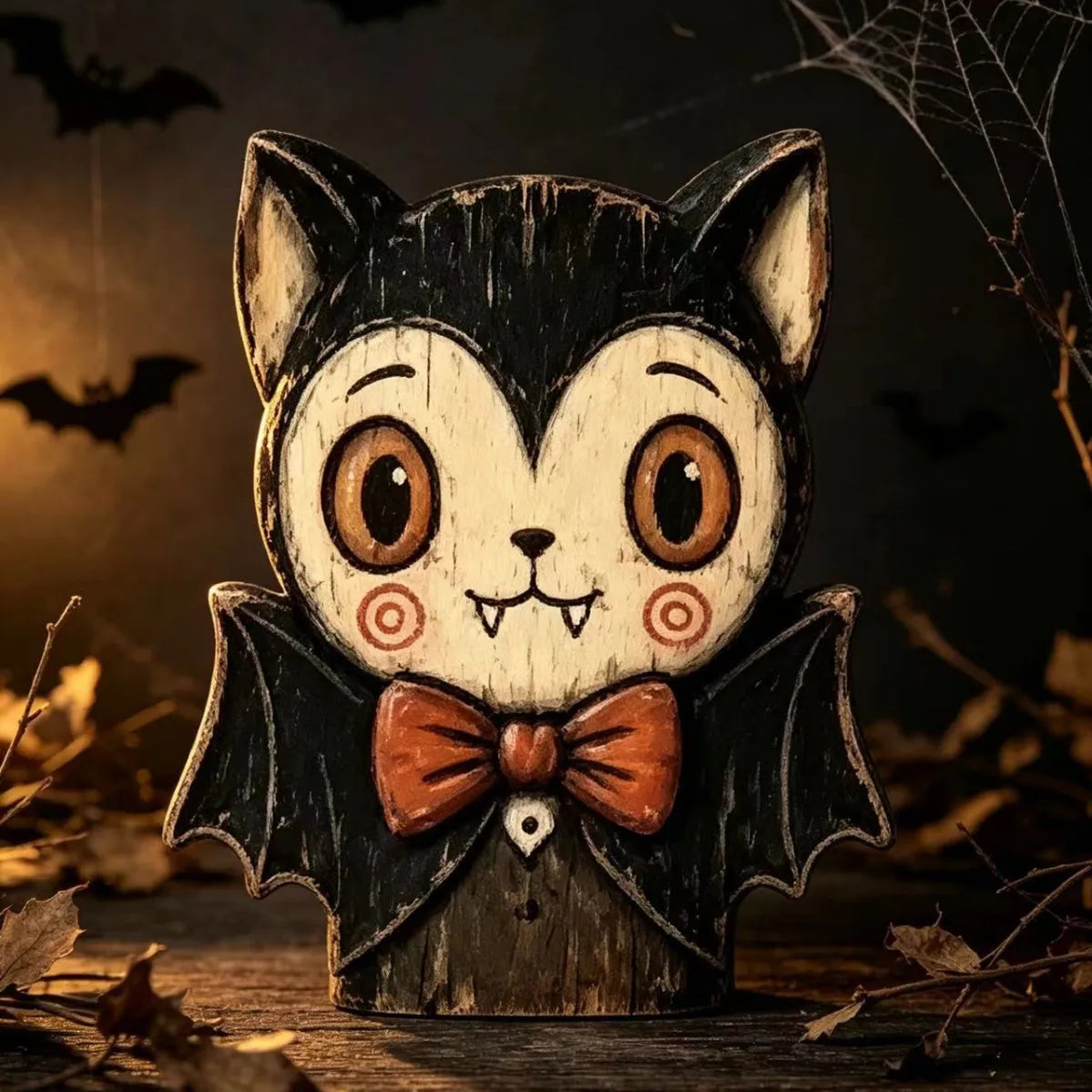 Halloween Wooden Figurines – Owl Ghost Pumpkin & Vampire Cat