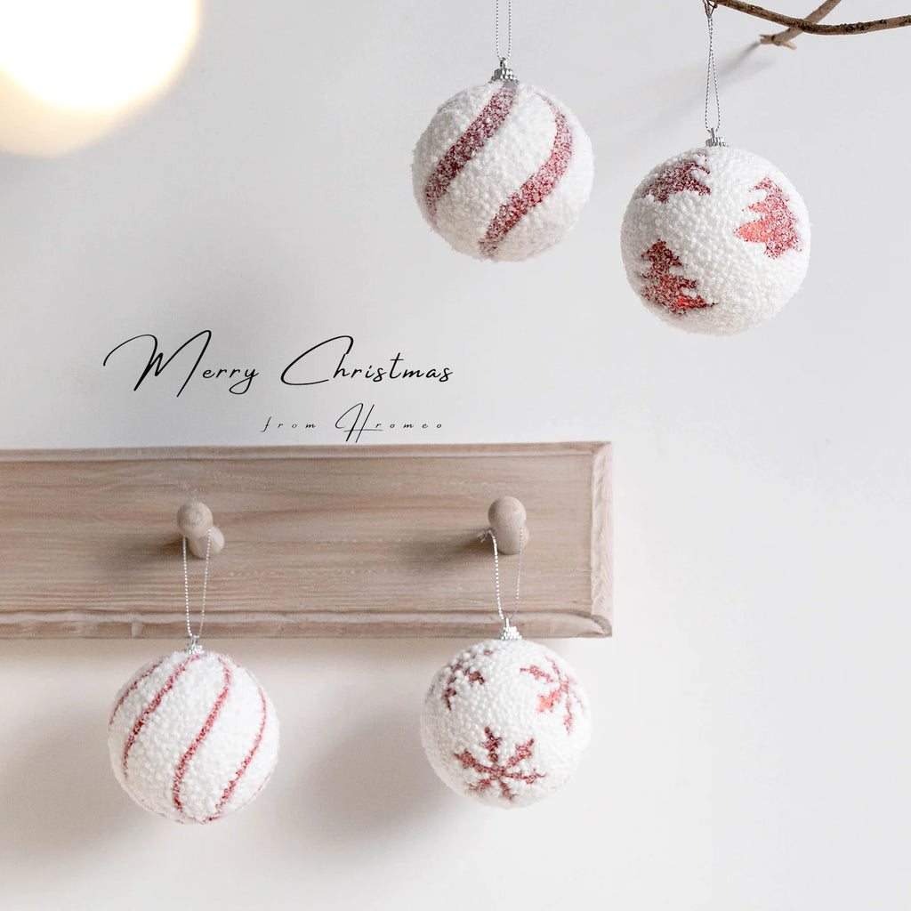 White Foam Christmas Ball Ornament 8cm | Glitter Snowball Decor