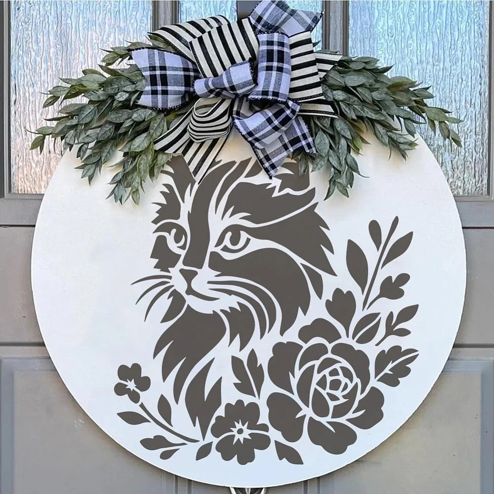 6-Piece Cat & Floral PET Hollow Painting Stencils 30x30cm
