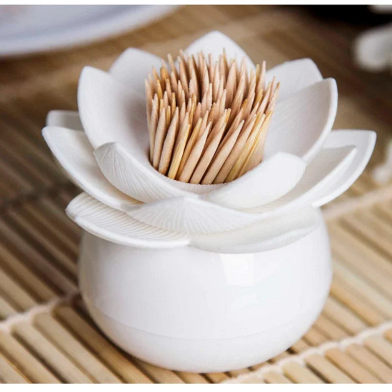 Lotus Cotton Swab & Toothpick Holder – Decorative Organizer