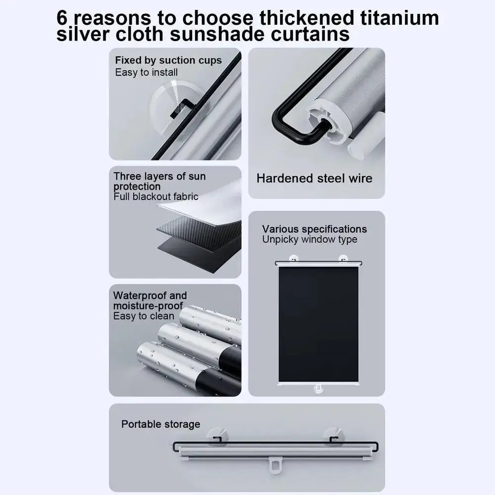 Retractable Roller Blind – Blackout Shade with Suction Cups