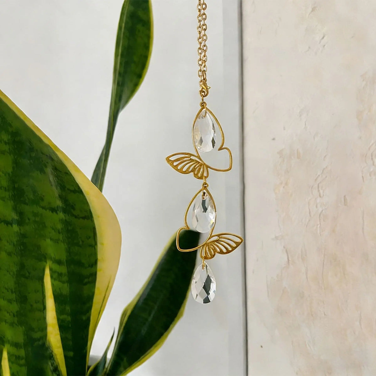 Butterfly Crystal Suncatcher Gold Window Prism Rainbow Ornament
