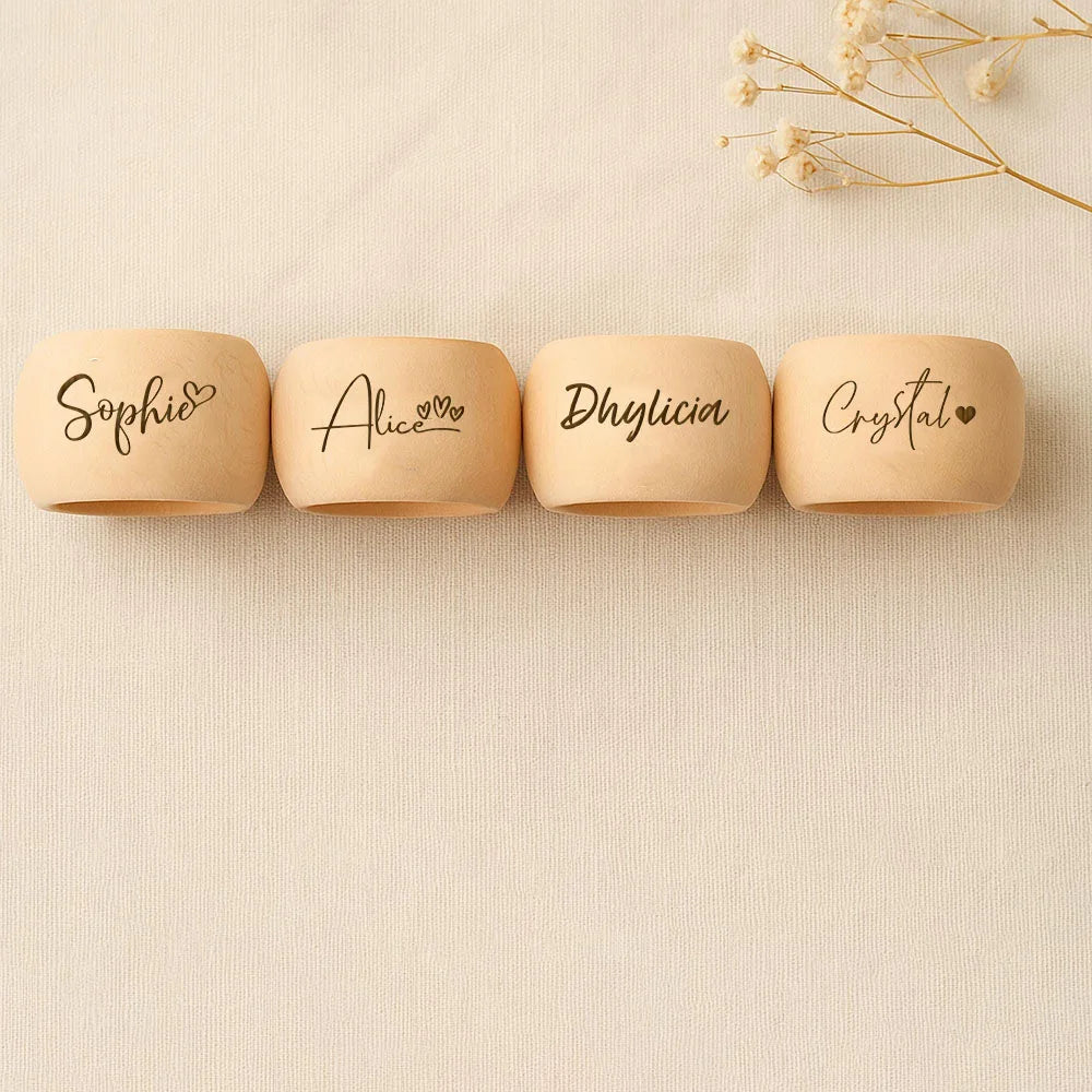 Personalized Wooden Napkin Rings – Custom Name Table Decor