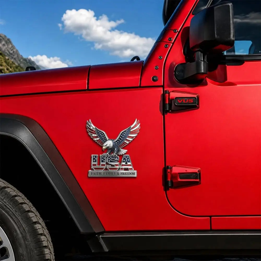 3D USA Eagle & Flag Zinc Alloy Car Emblem – Faith Family Freedom