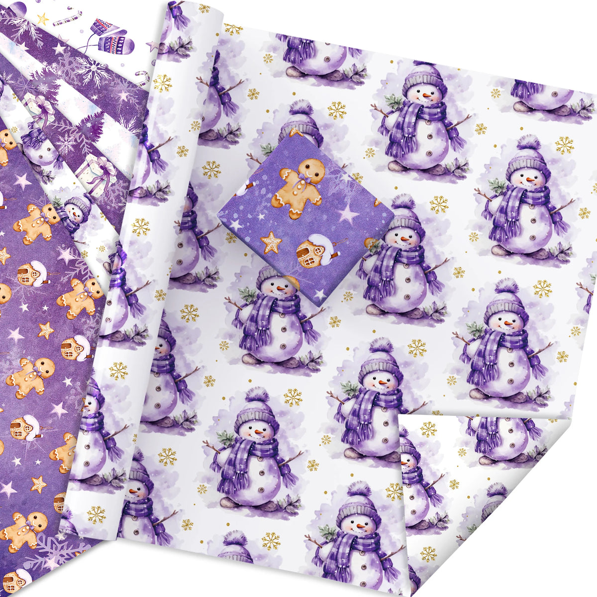 12-Sheet Christmas Wrapping Paper – Purple Snowflake & Snowman