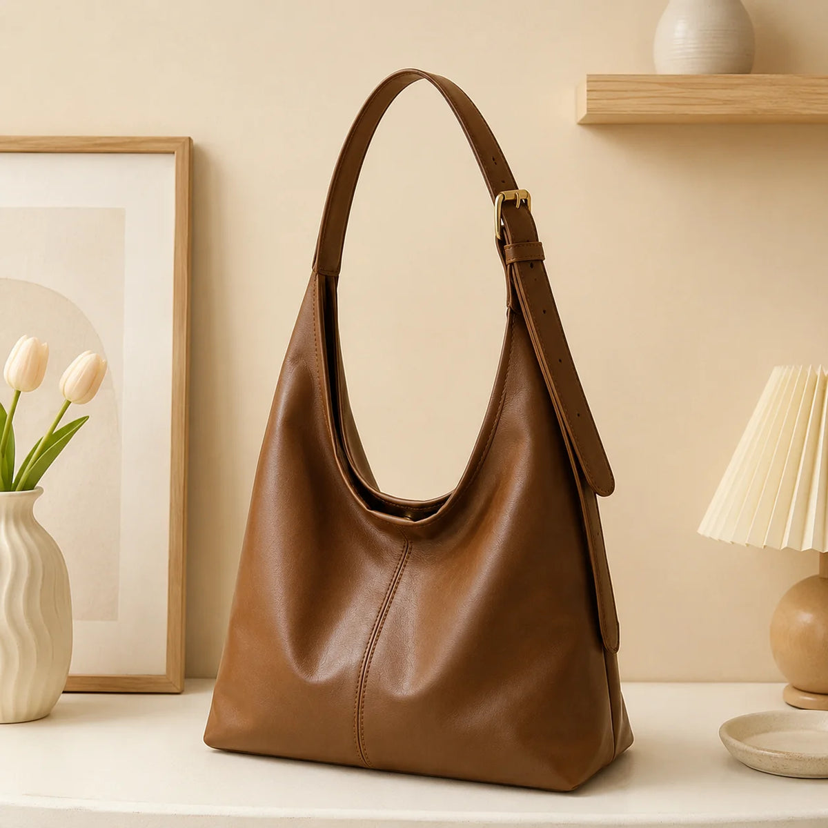 Women's Large Capacity Hobo Shoulder Bag – Slouchy PU Tote