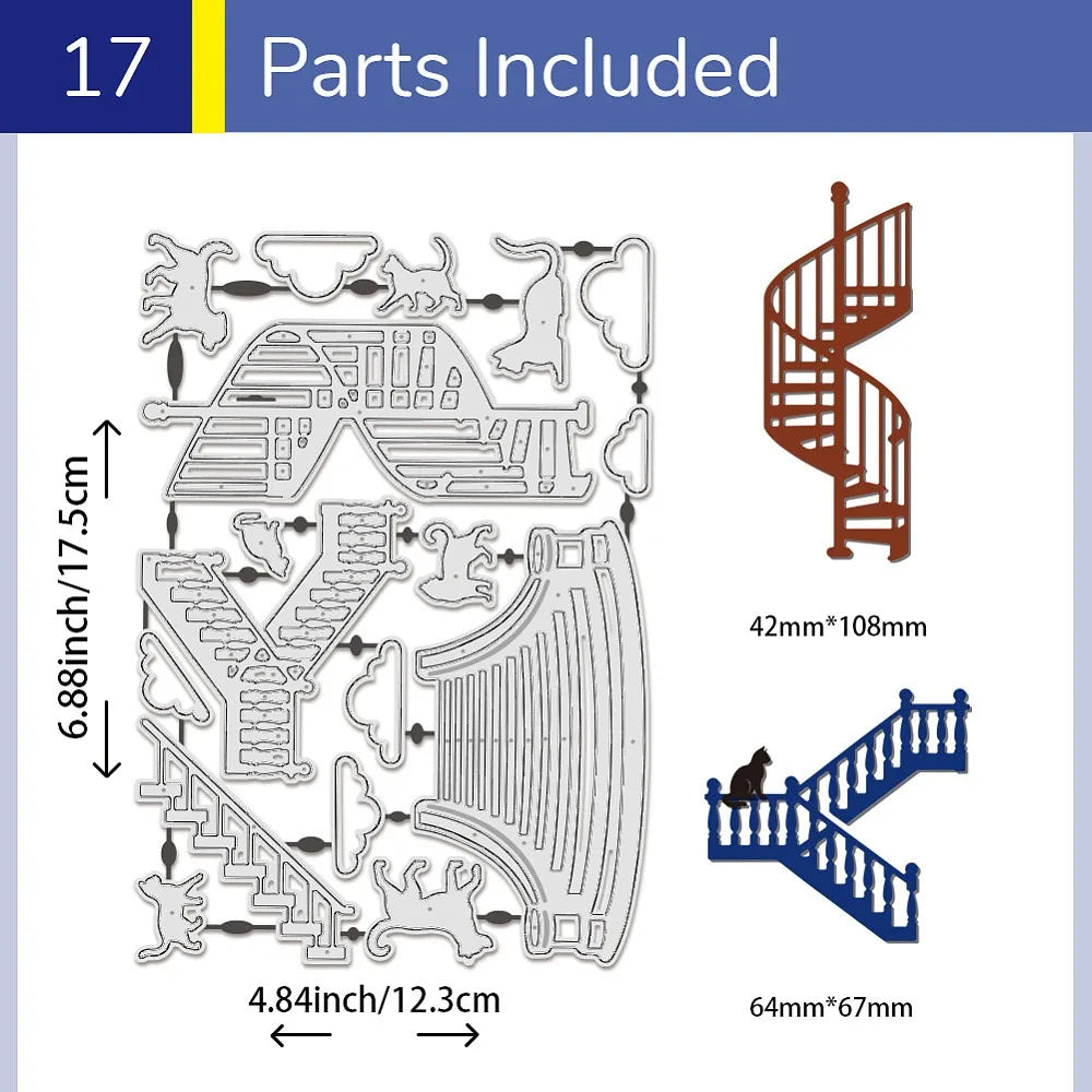 17-Piece Staircase Frame Metal Cutting Dies for Card Making