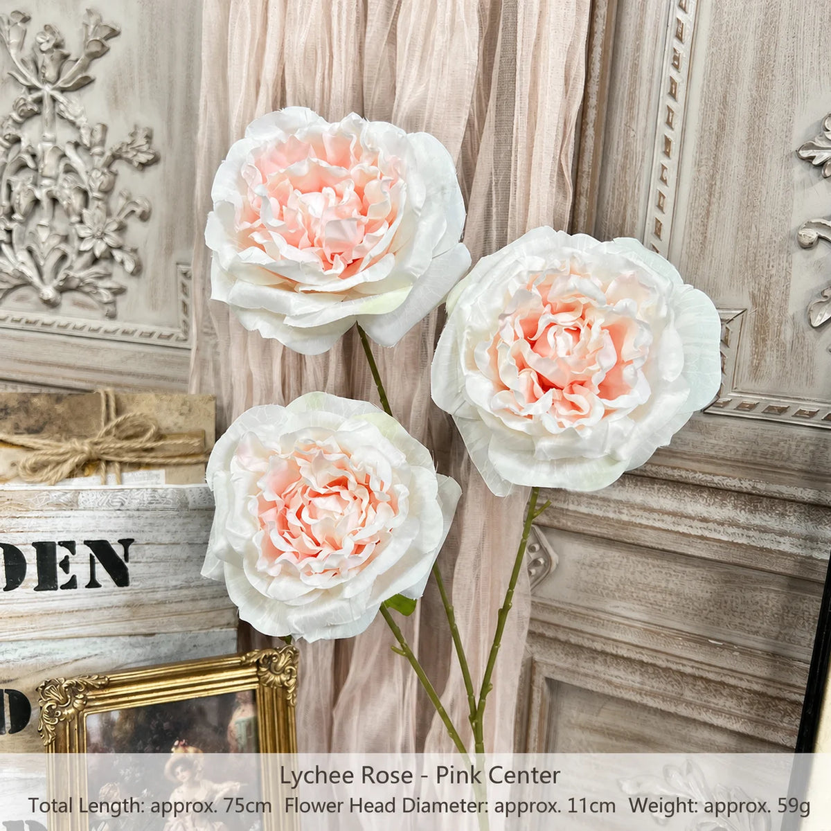 Silk Lychee Rose Artificial Flower Stem | 3 Heads, 10 Colors
