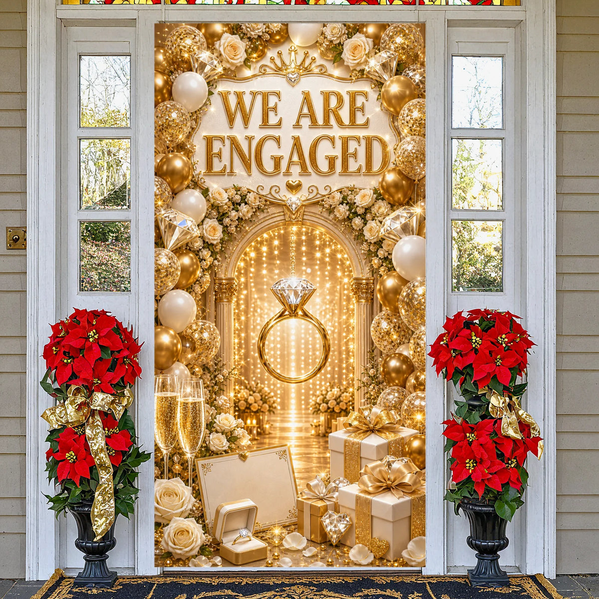 Sparkly "We Are Engaged" Banner – Engagement Photo Backdrop