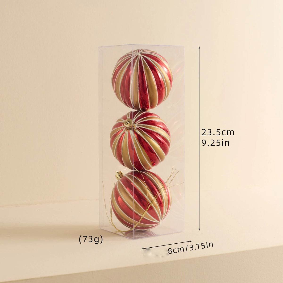 3-Piece Vintage Glass Christmas Ornament Set – Red & Gold