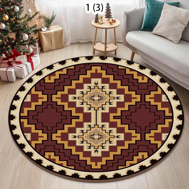 Vintage Bohemian Round Rug | Printed Ethnic Floor Mat