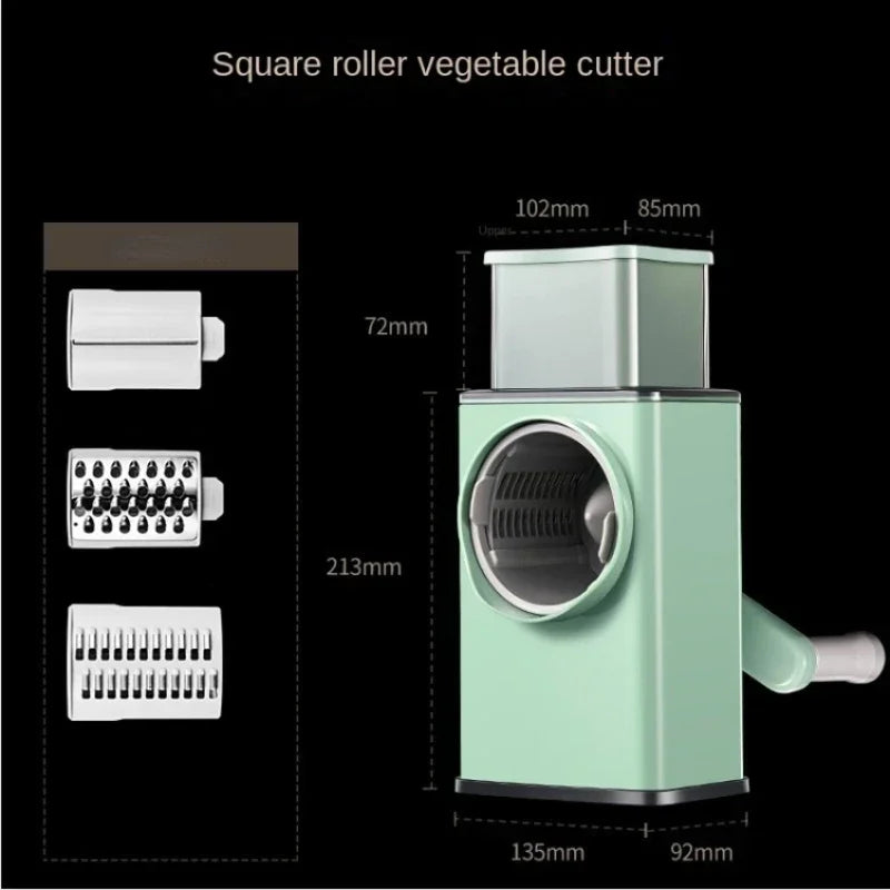 Hand Crank Vegetable Cutter – 3-Blade Slicer & Shredder